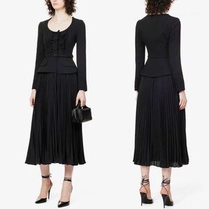 NWT Self-Portrait Ruched Crepe Black Midi Dress. Size 2
